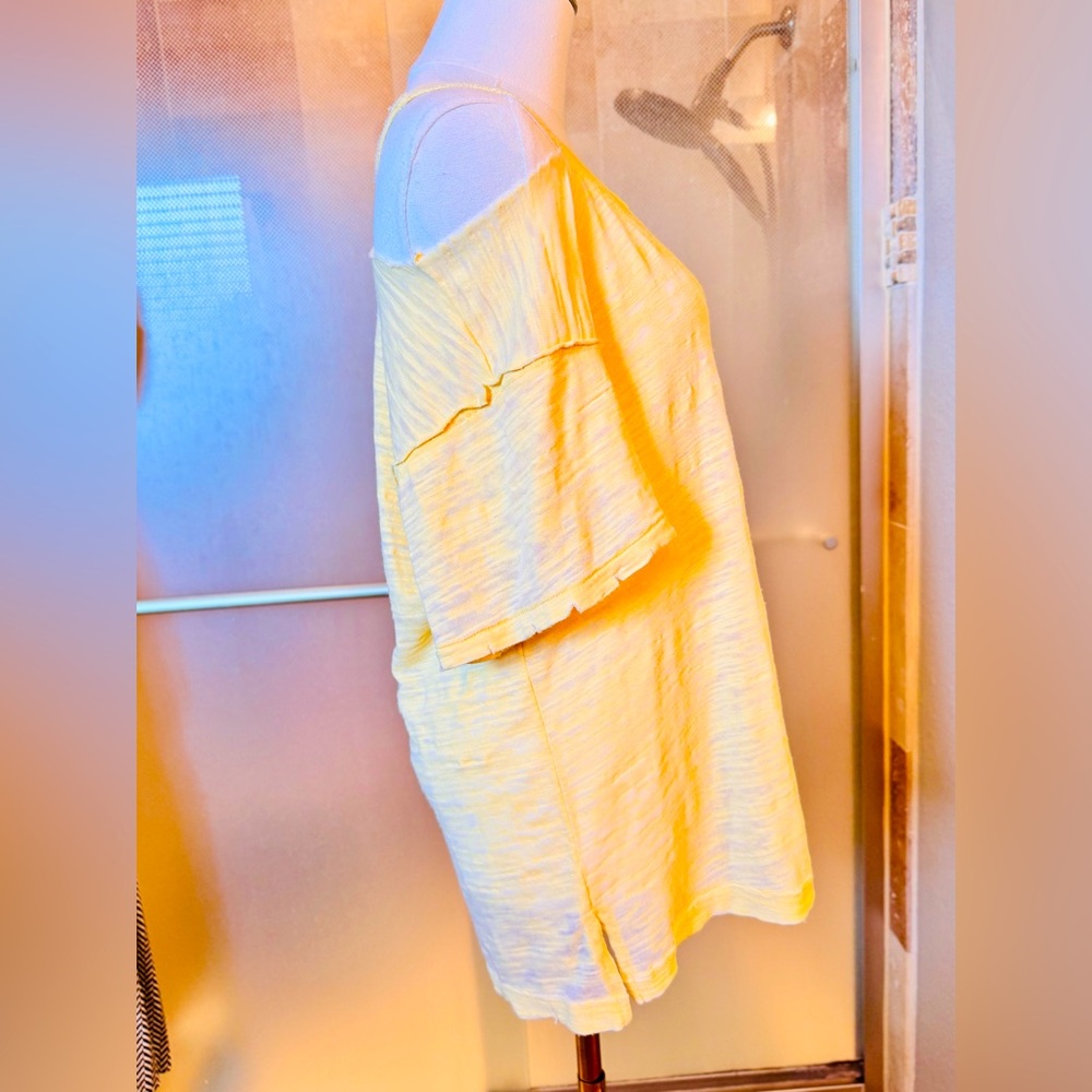 FREE PEOPLE We The Free Burnout Boyfriend T-shirt Yellow Short Sleeve CutOut Tee - Picture 7 of 16